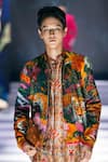 Shop_MR. Ajay Kumar_Green Cotton Satin, Lycra Stratus Printed Bomber Jacket _Online_at_Aza_Fashions