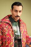 Shop MR. Ajay Kumar Pink Silk Mystic Print Parka Jacket Shop_MR. Ajay Kumar_Pink Silk Mystic Print Parka Jacket