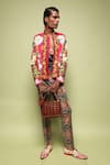 Shop_MR. Ajay Kumar_Pink Cotton Satin, Lycra Wild Monarch Print Bomber Jacket _at_Aza_Fashions