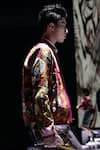 MR. Ajay Kumar_Pink Cotton Satin, Lycra Wild Monarch Print Bomber Jacket _Online_at_Aza_Fashions