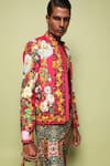 Buy_MR. Ajay Kumar_Pink Cotton Satin, Lycra Wild Monarch Print Bomber Jacket _Online_at_Aza_Fashions