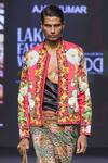 Shop_MR. Ajay Kumar_Pink Cotton Satin, Lycra Wild Monarch Print Bomber Jacket 