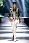 Buy_MR. Ajay Kumar_Green Cotton Satin, Lycra Echoes Print Bomber Jacket _at_Aza_Fashions