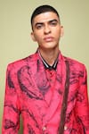 Shop_MR. Ajay Kumar_Red Cotton Satin, Lycra Juoy Double Breasted Printed Blazer _Online_at_Aza_Fashions