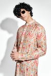 Buy_MR. Ajay Kumar_Beige Silk, Linen Ambar Print Kurta Set _Online_at_Aza_Fashions