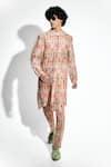 Buy_MR. Ajay Kumar_Beige Silk, Linen Ambar Print Kurta Set _at_Aza_Fashions