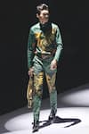 Shop_MR. Ajay Kumar_Green Cotton Rising Phoenix Print Pant Set _at_Aza_Fashions