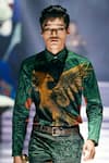 Shop_MR. Ajay Kumar_Green Cotton Rising Phoenix Print Shirt _Online_at_Aza_Fashions