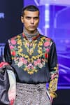 Buy_MR. Ajay Kumar_Black Silk Satin Samrat Printed Shirt 