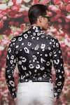 Shop_MR. Ajay Kumar_Black Polyester, Silk Shabd Leopard Print Shirt _at_Aza_Fashions