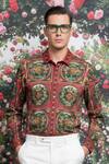Buy_MR. Ajay Kumar_Red Cotton Dome Signature Print Shirt _at_Aza_Fashions
