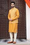 Shop Osaa By Adarsh Orange Silk Zari, Embroidery, Applique Raw Nehru Jacket Set Shop_Osaa By Adarsh_Orange Silk Zari, Embroidery, Applique Raw Nehru Jacket Set