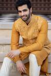 Shop Osaa By Adarsh Orange Silk Zari, Embroidery, Applique Raw Nehru Jacket Set Online Shop_Osaa By Adarsh_Orange Silk Zari, Embroidery, Applique Raw Nehru Jacket Set _Online