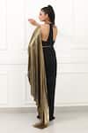 Shop_Omal Sindwani_Black Satin Beads, Embroidery Halter Golden Eclipse Draped Saree With Blouse _at_Aza_Fashions