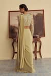 Jade By Ashima_Green Crepe, Net Pearls, Embroidery Willow Whisper Pre-draped Saree With Blouse _Online_at_Aza_Fashions