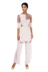 Buy_Neha Khullar_Pink Crepe Thread, Zari And Tassel Work Boat Neck Embroidered Kurta & Pant Set _at_Aza_Fashions