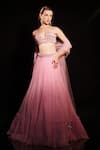 Buy_Anshika Tak Label_Pink Georgette, Net Mirrors, Pearls, Beads, And Embellished Lehenga Set _at_Aza_Fashions