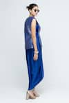 Buy_SOBARIKO_Blue Brocade, Silk V-neck Alia Gilet With Asymmetric Dress 