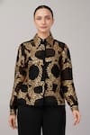 Buy_Abraham And Thakore_Black Viscose, Organza Sequins Collared French Cut Rings Shirt _at_Aza_Fashions