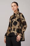 Shop_Abraham And Thakore_Black Viscose, Organza Sequins Collared French Cut Rings Shirt _Online_at_Aza_Fashions