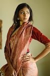 Shop_Shorshe Clothing_Red Tissue Lace, Tassels Irum Meena Stripes Woven Saree _Online_at_Aza_Fashions