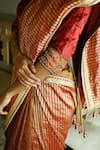 Shorshe Clothing_Red Tissue Lace, Tassels Irum Meena Stripes Woven Saree _at_Aza_Fashions