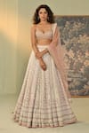 Buy_Cedar & Pine_Pink Organza, Silk, Tulle Embroidery, Sequins, Zari, Beads Saira Lehenga Set _at_Aza_Fashions