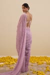 Shop_Cedar & Pine_Purple Georgette Beads, Sequins Floral Print Pre-draped Saree With Blouse _at_Aza_Fashions