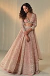 Cedar & Pine_Pink Organza, Tulle Embroidery, Sequins, Stones, Ghulzar Dori Lehenga Set _at_Aza_Fashions
