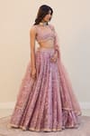 Cedar & Pine_Pink Organza, Tulle Foil Printing, Embroidery, Sequins Rose Lehenga Set _Online_at_Aza_Fashions