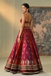 Shop_Cedar & Pine_Red Dupion, Brocade, Tulle Foil Printing, Mirrors, Kumkum Block Lehenga Set _at_Aza_Fashions