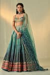 Buy_Cedar & Pine_Blue Tulle, Brocade Embroidery, Beads, Kalindi Textured Print Lehenga Set _at_Aza_Fashions