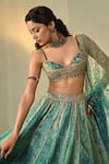 Cedar & Pine_Blue Tulle, Brocade Embroidery, Beads, Kalindi Textured Print Lehenga Set _Online_at_Aza_Fashions