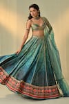 Buy_Cedar & Pine_Blue Tulle, Brocade Embroidery, Beads, Kalindi Textured Print Lehenga Set _Online_at_Aza_Fashions