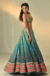 Shop_Cedar & Pine_Blue Tulle, Brocade Embroidery, Beads, Kalindi Textured Print Lehenga Set _Online_at_Aza_Fashions