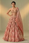 Buy_Cedar & Pine_Pink Organza, Tulle Sequins, Embroidery, Beads, Foil Floral Lehenga Set _at_Aza_Fashions
