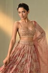 Shop_Cedar & Pine_Pink Organza, Tulle Sequins, Embroidery, Beads, Foil Floral Lehenga Set _Online_at_Aza_Fashions