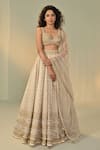 Buy_Cedar & Pine_Ivory Organza, Tulle Embroidery, Sequins, Zari, Beads Sweetheart Lehenga Set _Online_at_Aza_Fashions