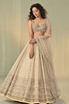 Buy_Cedar & Pine_Ivory Organza, Tulle Embroidery, Sequins, Zari, Beads Sweetheart Lehenga Set _at_Aza_Fashions