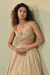 Cedar & Pine_Ivory Organza, Tulle Embroidery, Sequins, Zari, Beads Sweetheart Lehenga Set _at_Aza_Fashions