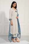 Buy_Neelu And Manvi_Blue Chinon, Organza Embroidery V-neck V Kurta Pant Set _Online_at_Aza_Fashions
