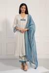 Buy_Neelu And Manvi_Blue Chinon, Organza Embroidery V-neck V Kurta Pant Set _at_Aza_Fashions