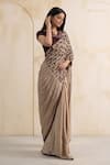 Shop_Neelu And Manvi_Beige Satin, Georgette, Organza Floral Blouse And Weave Pallu Saree Set _Online_at_Aza_Fashions