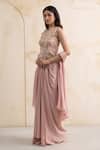 Buy_Neelu And Manvi_Pink Silk, Georgette Applique, Embroidery, Zari Round Hand Blouse Dhoti Set _Online_at_Aza_Fashions