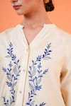 Origani_Ivory Chanderi Silk Embroidery Split V-neck, Mandarin Collar Resham Thread Top _Online_at_Aza_Fashions