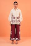 Shop_Origani_Ivory Chanderi Silk Embroidery Collared, V-neck Shirt With Pant _Online_at_Aza_Fashions