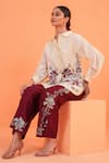 Origani_Ivory Chanderi Silk Embroidery Collared, V-neck Shirt With Pant _at_Aza_Fashions