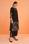 Shop_Origani_Black Chanderi Silk Embroidery, Piping Round Neck, Resham Kurta And Pant Set _Online_at_Aza_Fashions
