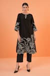 Buy_Origani_Black Chanderi Silk Embroidery, Piping Round Neck, Resham Kurta And Pant Set _at_Aza_Fashions