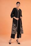 Origani_Black Chanderi Silk Embroidery V-neck Jacket Kurta Set _at_Aza_Fashions